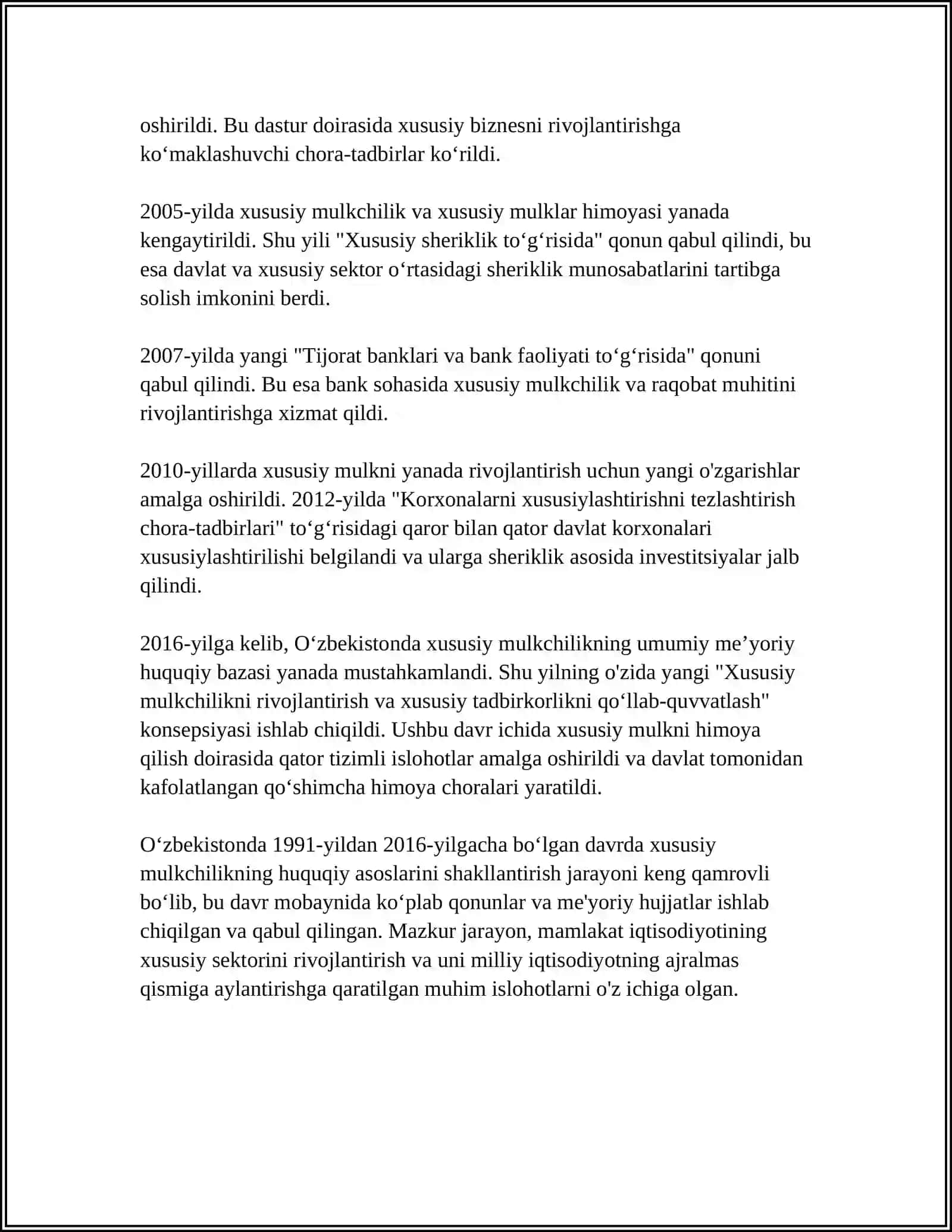 1991-2016 YILLARGACHA OʻZBEKISTONDA XUSUSIY MULKCHILIKNING SHAKLLANISHI 4
