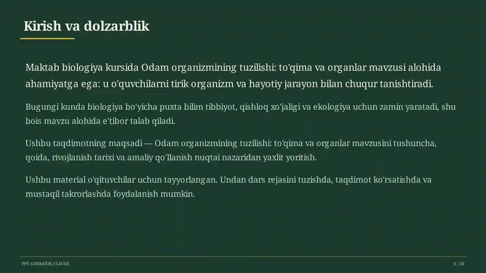 Odam organizmining tuzilishi: to'qima va organlar (8-sinf) 4