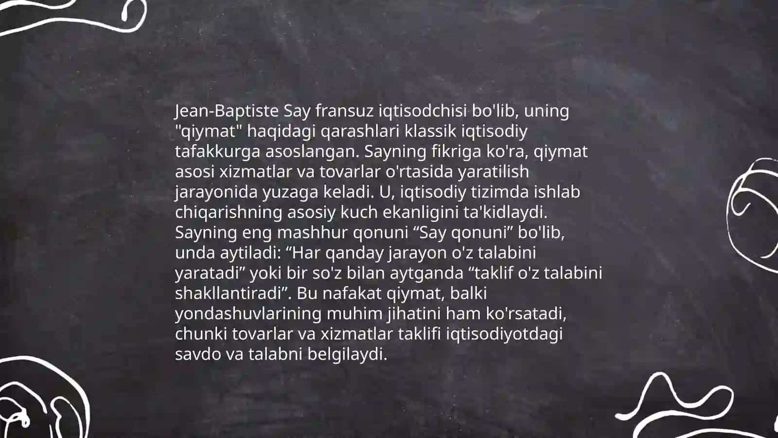 J.B.Sey. Uning metodologiyasi, qiymatning tahlili, ishlab chiqarishning uch omili (kapital, yer, mehnat) va kapitapning qiymati unumdorligi haqidagi g’oyalar 4