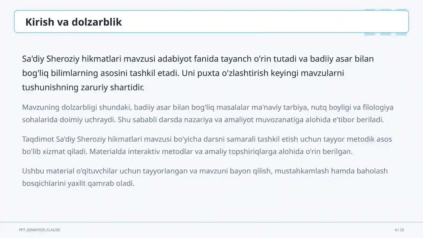 Sa'diy Sheroziy hikmatlari (6-sinf) 4