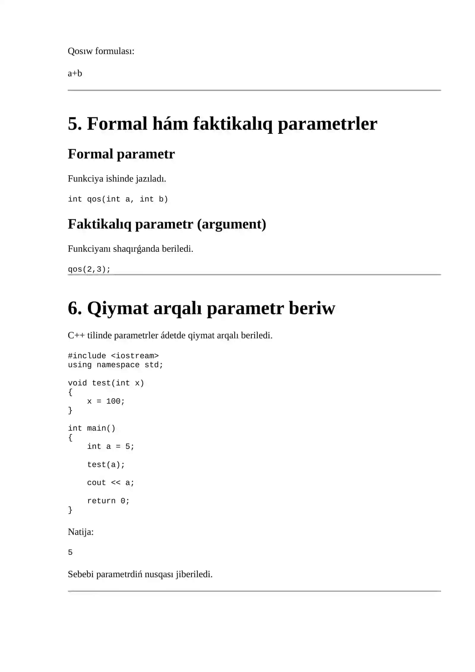 C++ tilinde parametrler hám argumentler 4