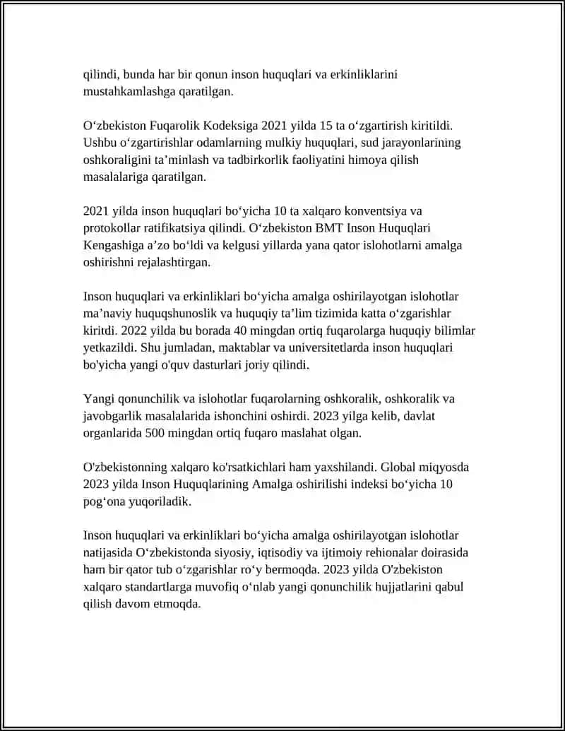 Yangi O'zbekistonda inson huquqlari va erkinliklari kafolatinin yaratilishi 4