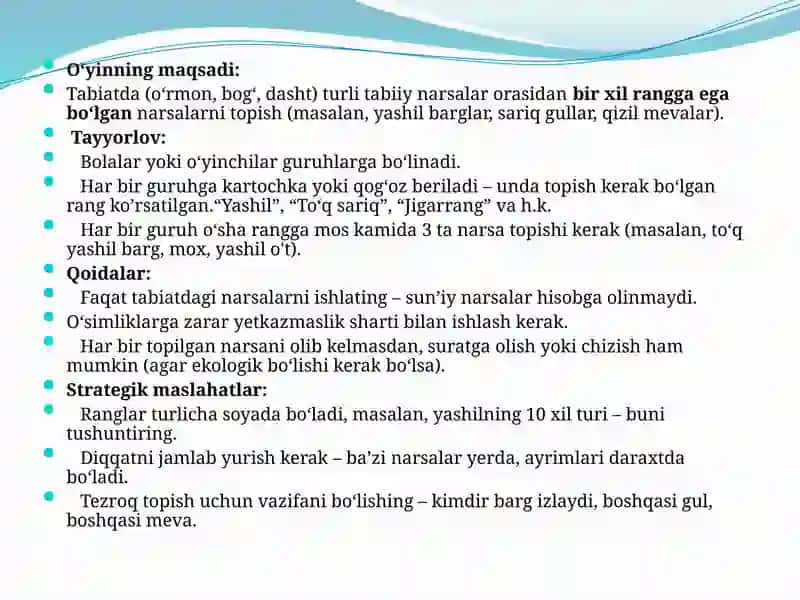 “Bir xil rangini top” taʼlimiy oʼyin. (kichik guruh) Fan va tabiat markazi 4