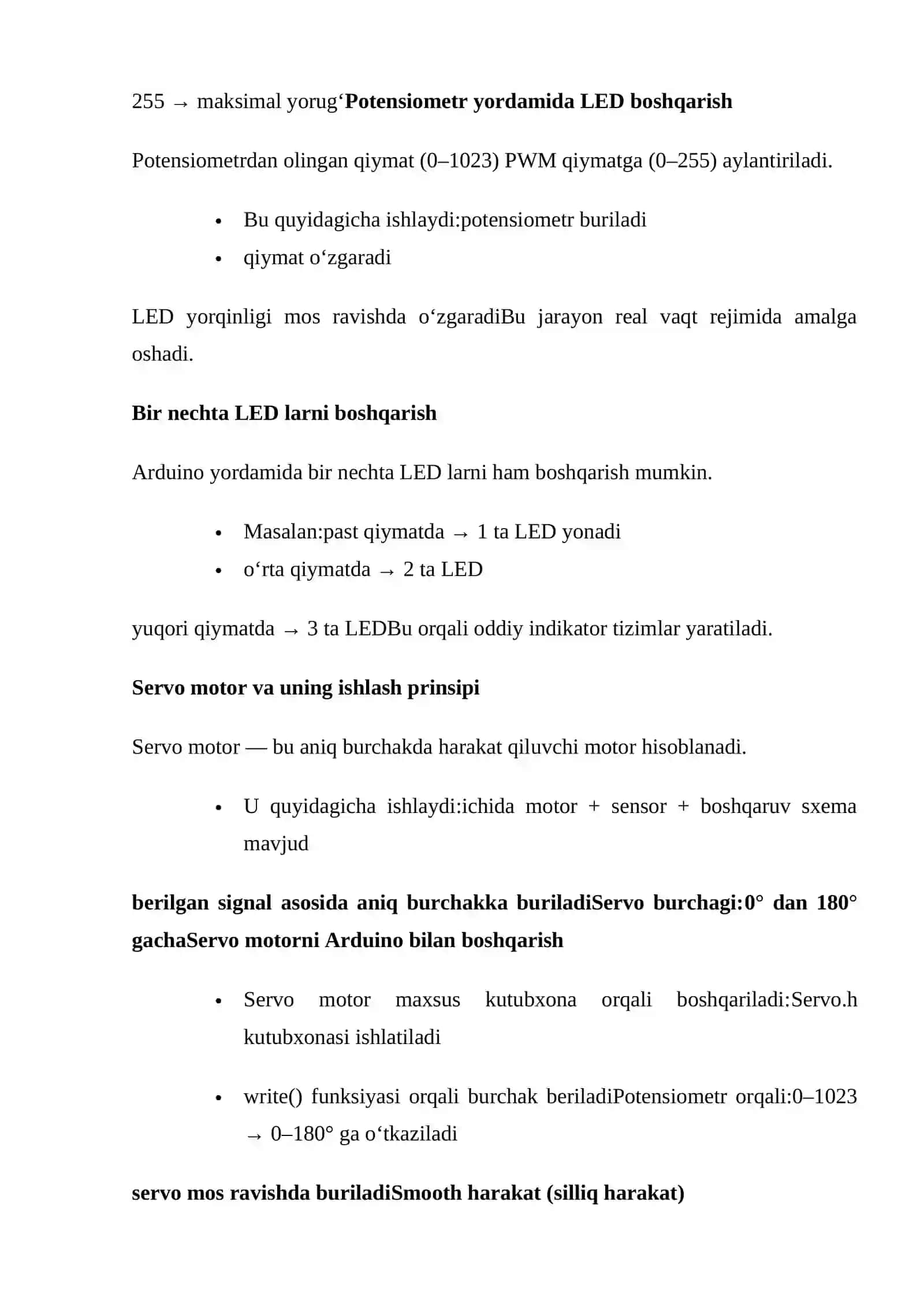 AMALIYOT ISHI. POTENSIOMETR BILAN ISHLASH: ARDUINO ORQALI YORUG'LIK DIODININING (LED) YORUG'LIK DARAJASINI PWM YORDAMIDA O'ZGARTIRISH VA YONGAN LED LAR SONINI BOSHQARISH 4