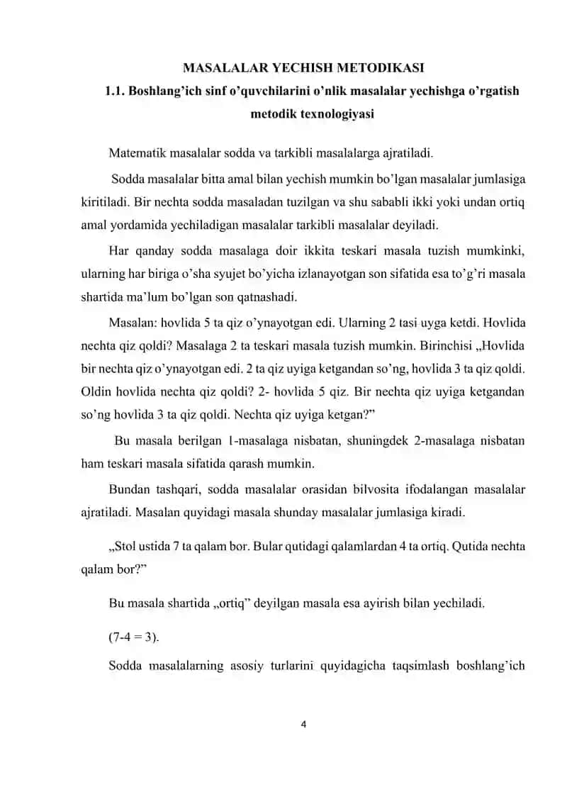 O’NLIK VA YUZLIK MAVZUSIDA MISOL VA MASALALAR BAJARISHNING METODIKASI 4