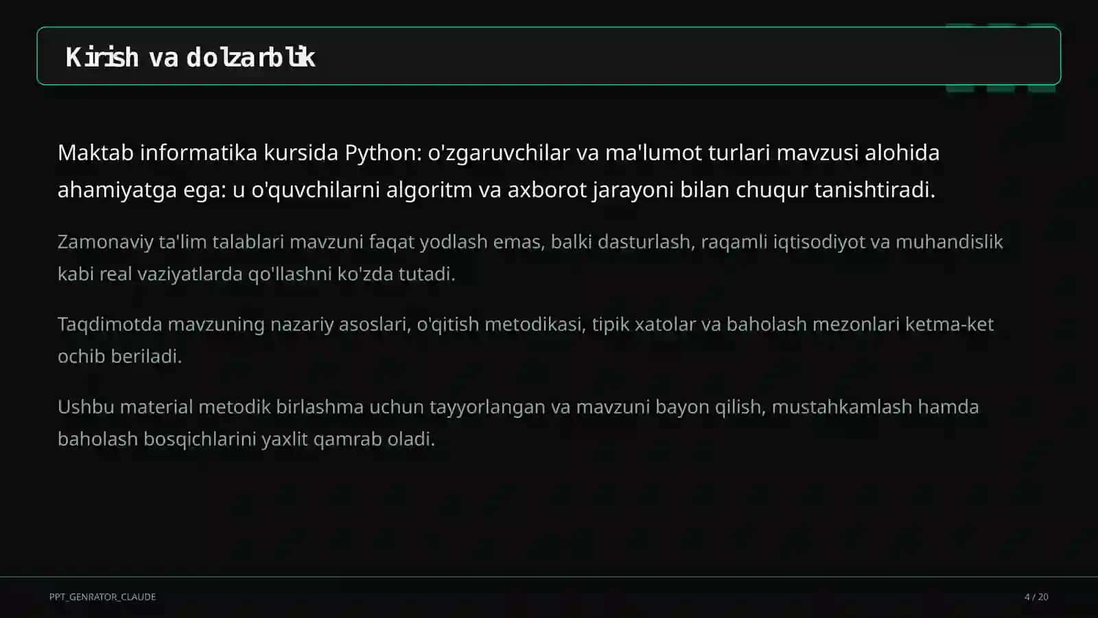 Python: o'zgaruvchilar va ma'lumot turlari (8-sinf) 4