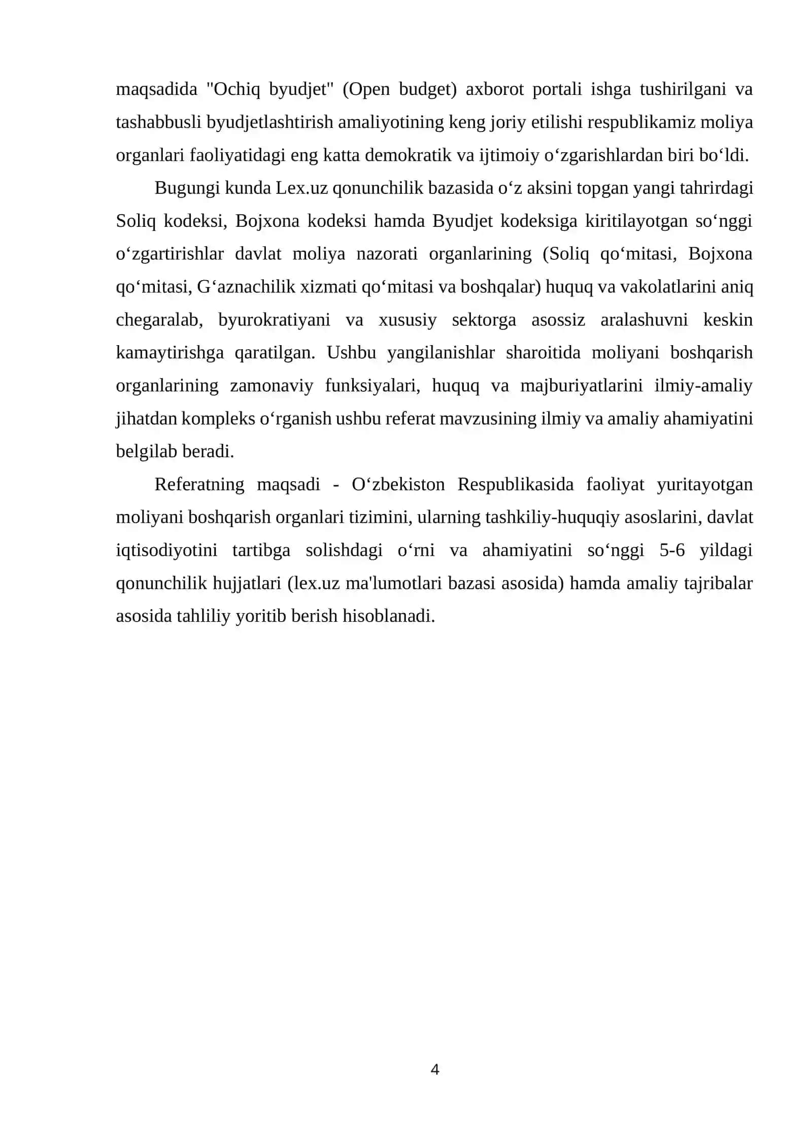 Moliyani boshqarish organlari, ularning asosiy vazifalari, funktsiyalari, huquq va vakolatlari 4