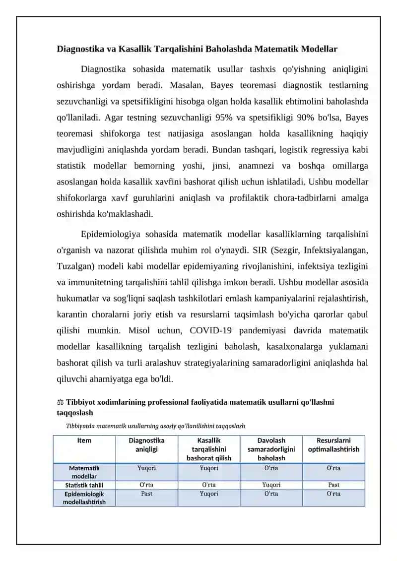 Tibbiyot xodimlarining professional faoliyatida matimatik metodlarini qoʻllash 4