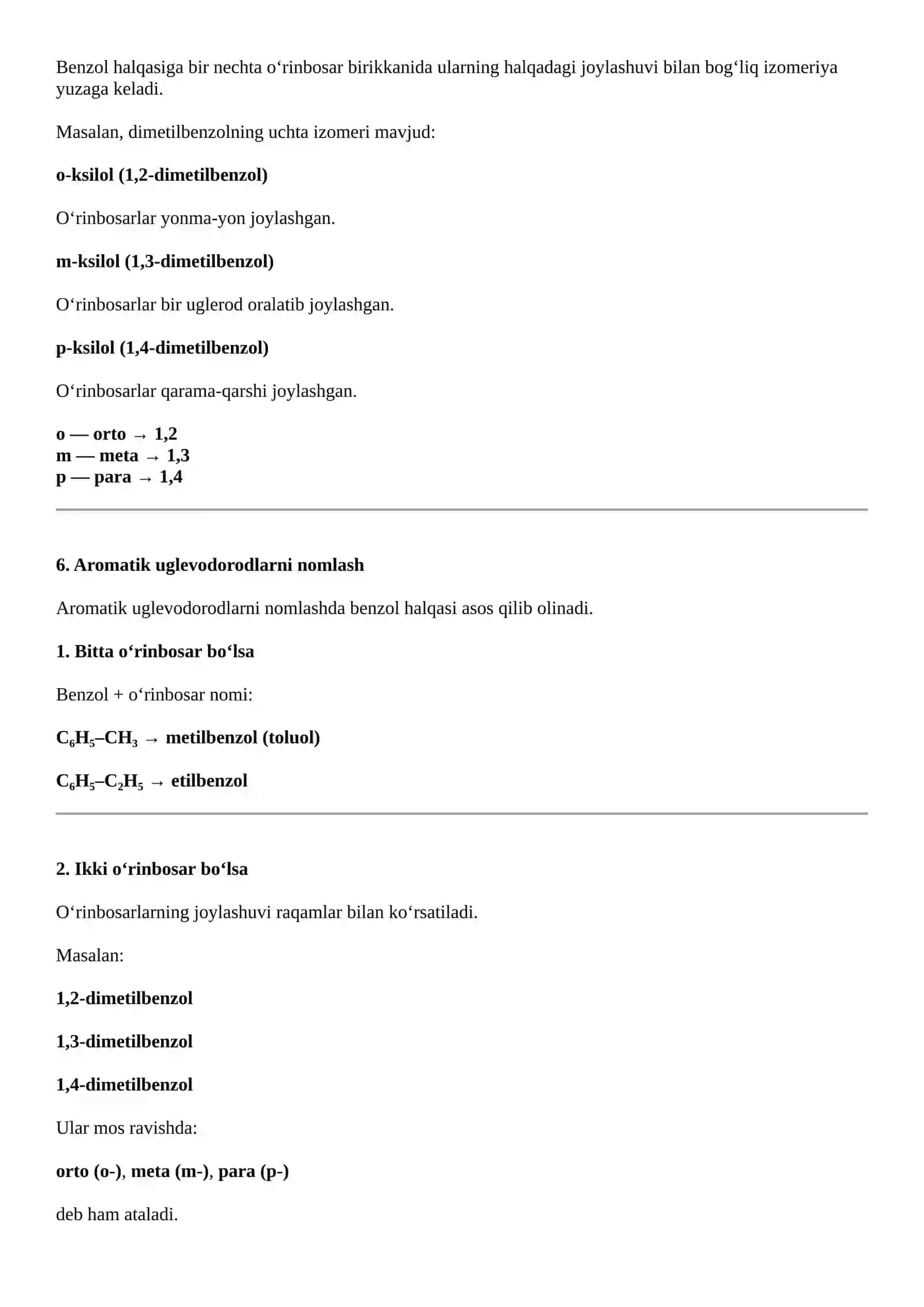 Aromatik uglevodorodlar. Gomologik qatori. Izomeriyasi. Nomlanishi 4