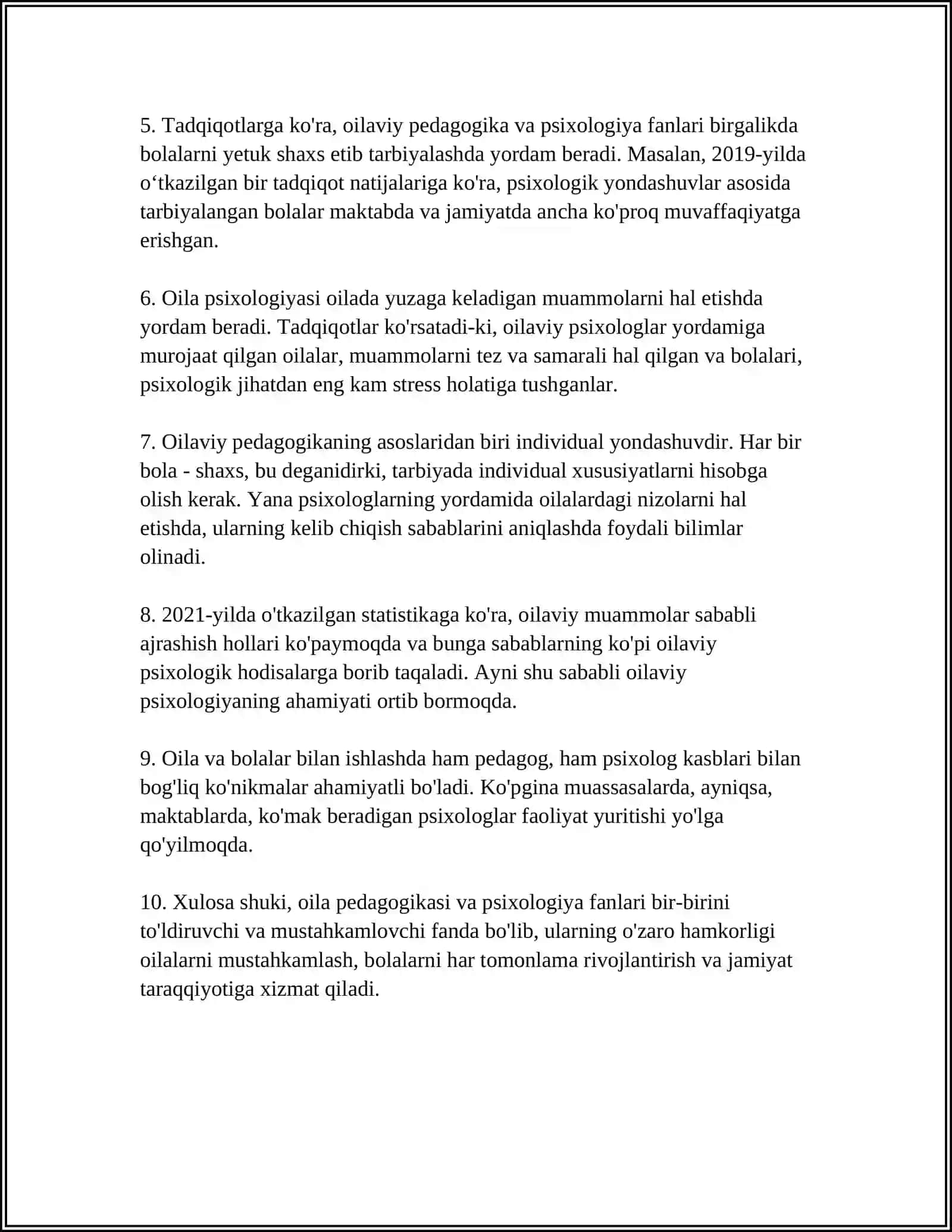 Oila pedagogikasi va psixologiya fanlari aloqasi 4