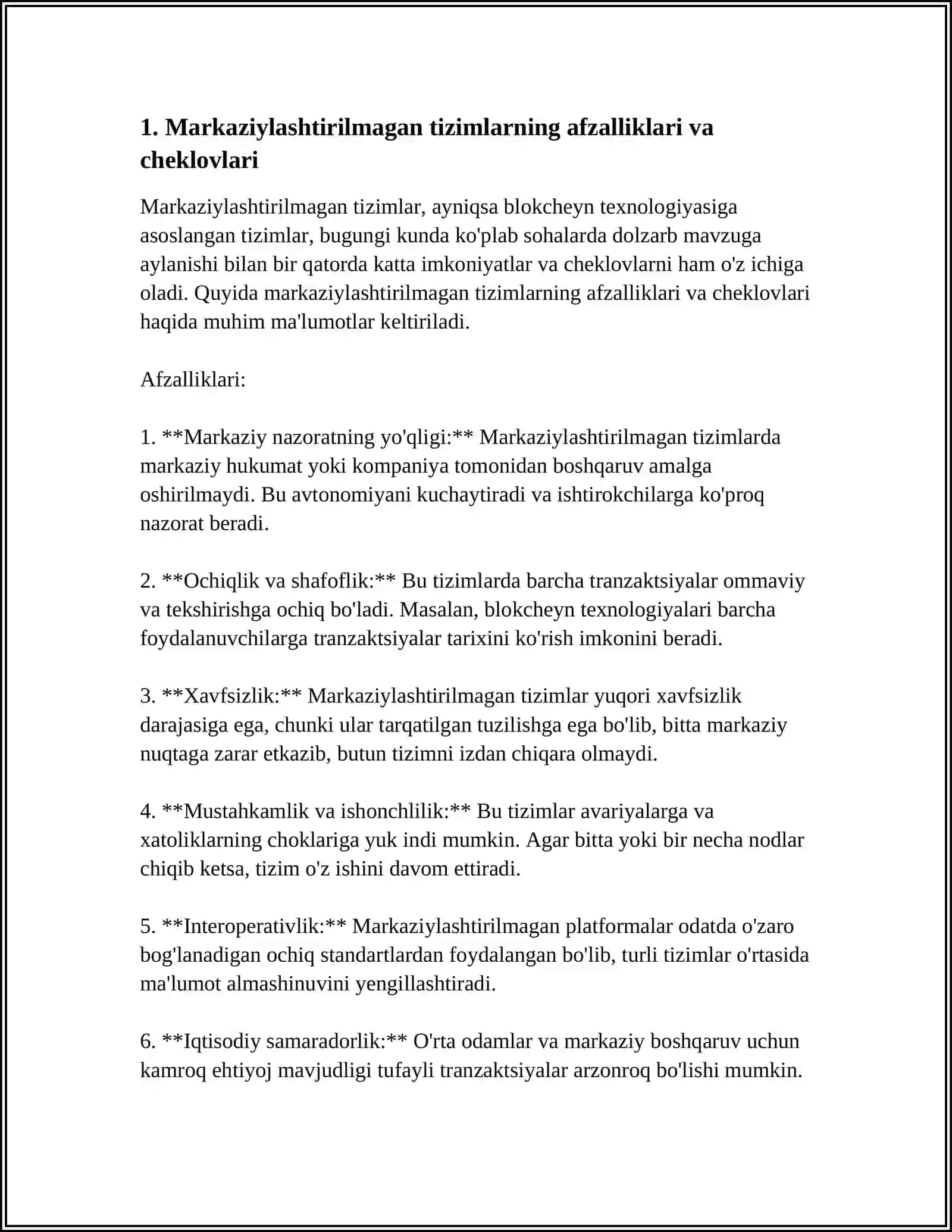 BLOKCHEYNNI QÒLLASHNING AFZALLIKLARI VA MUAMMOLARI 4