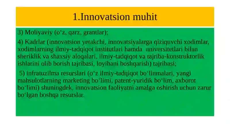 Innovatsion faoliyatni rivojlantirish omillari 4