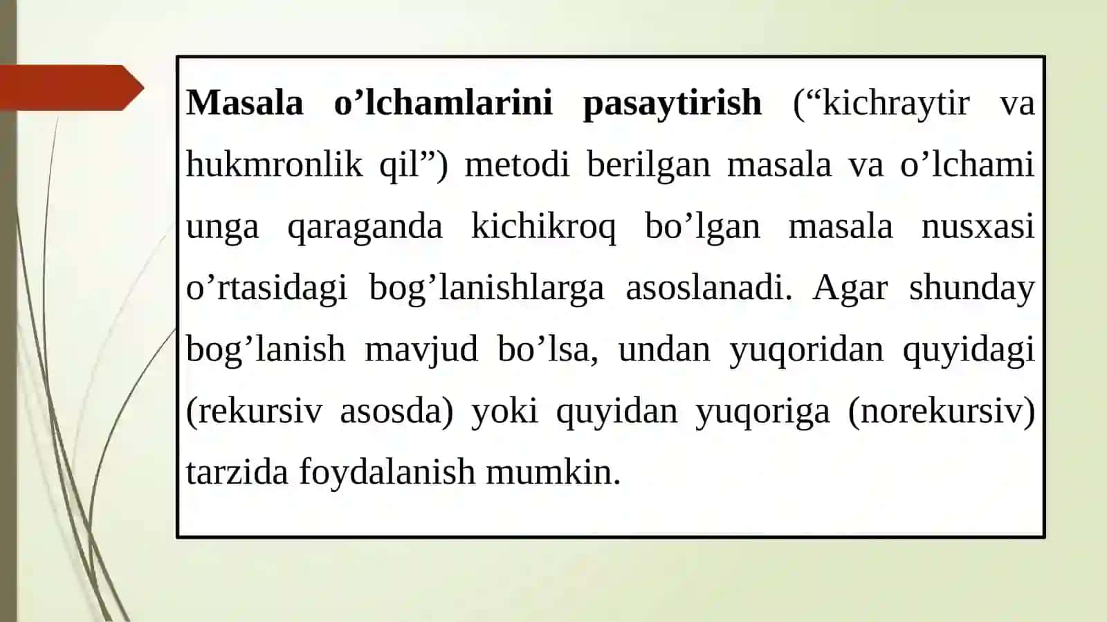 Masala o‘lchamlarini pasaytirish metodi 4