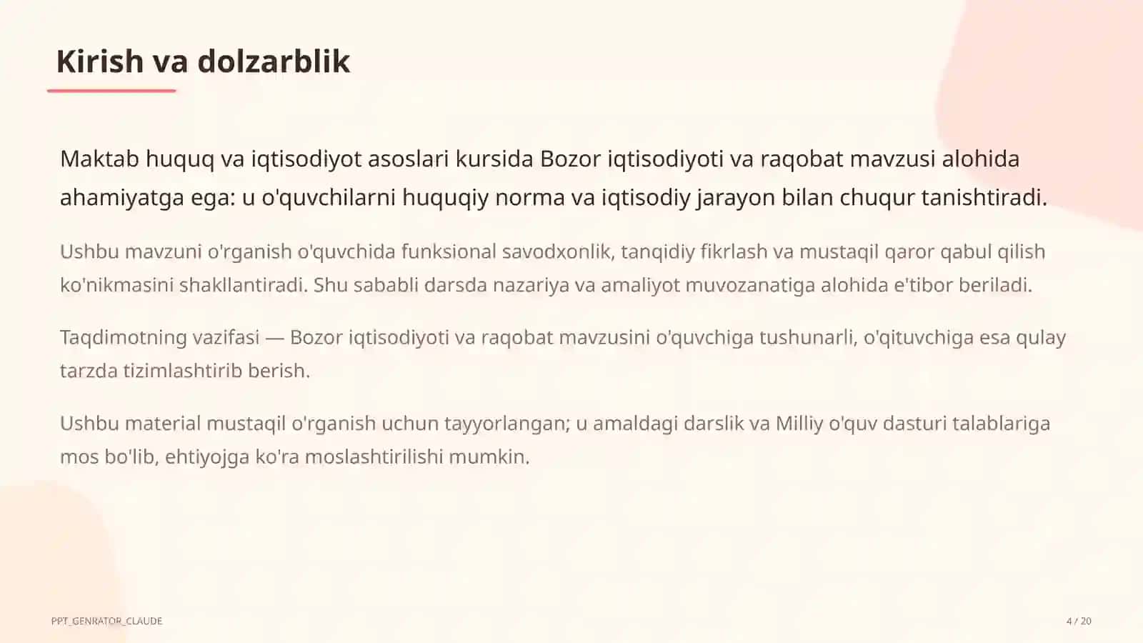 Bozor iqtisodiyoti va raqobat (10-sinf) 4