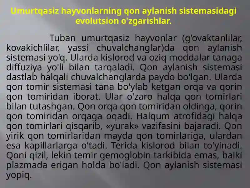 HAYVONLARNING QON AYLANISH ORGANLARIEVOLUTSIYASI 4