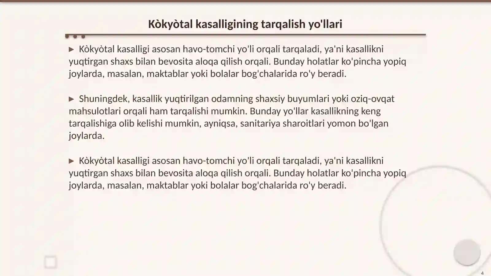 Kòkyòtal kasalligi ustidan epedimiologik nazorat 4