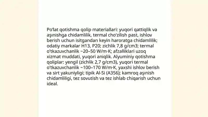 Qolip materiallari xom ashyolarning zamonaviy tasnifi 4