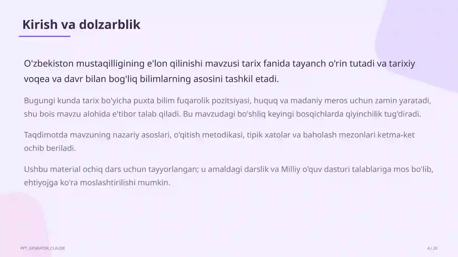 O'zbekiston mustaqilligining e'lon qilinishi (11-sinf) 4