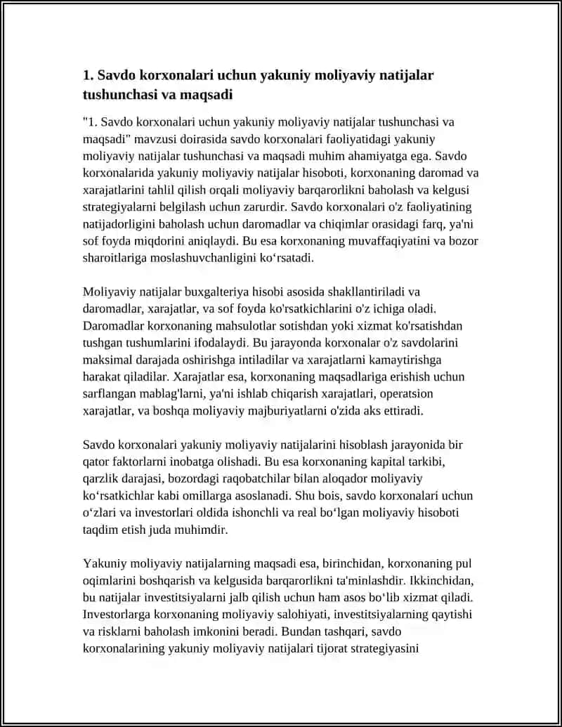 SAVDO KORXONALARIDA YAKUNIY MOLIYAVIY NATIJALAR HISOBI 4
