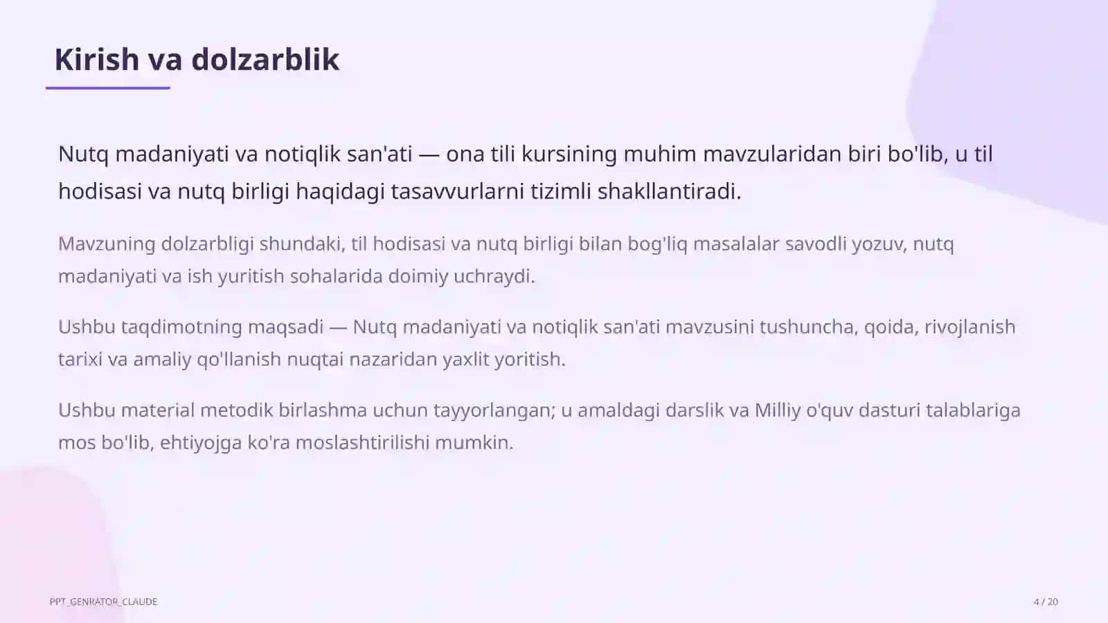 Nutq madaniyati va notiqlik san'ati (10-sinf) 4