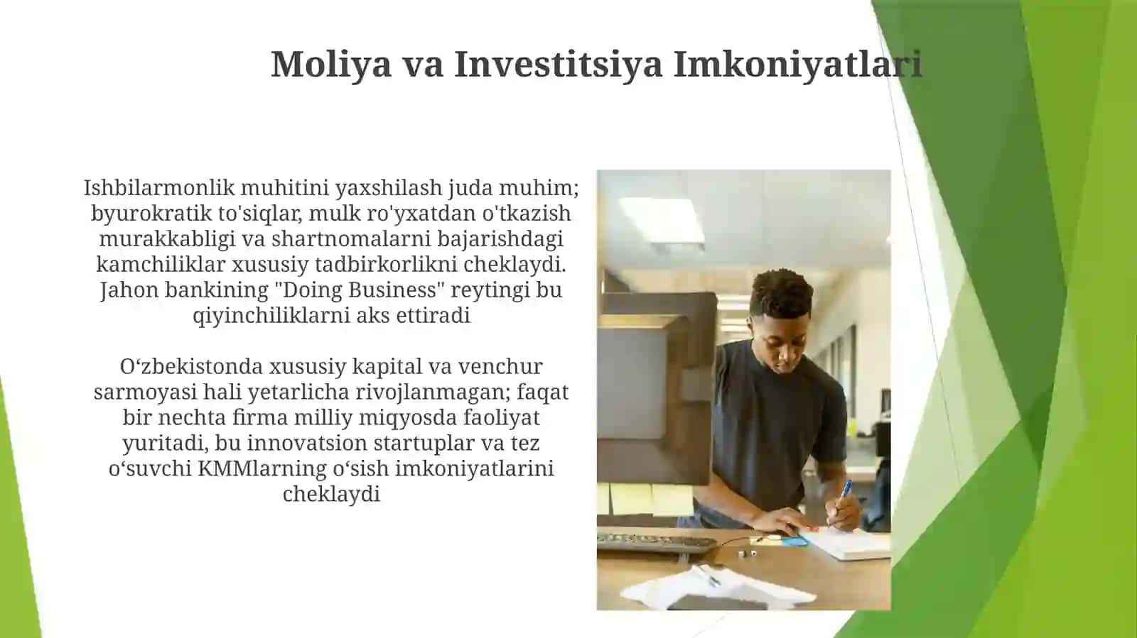 Mavzu: Oʻzbekistondakichikbiznesvaxususiytadbirkorliknirivojlantirishistiqbollari 4