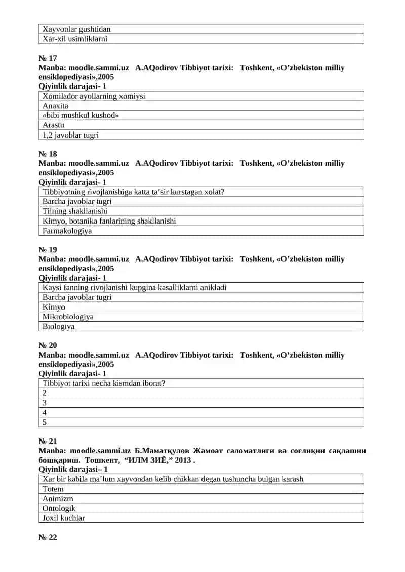 Tibbiyot tarixi predmetidan attestatsiya savollari 4