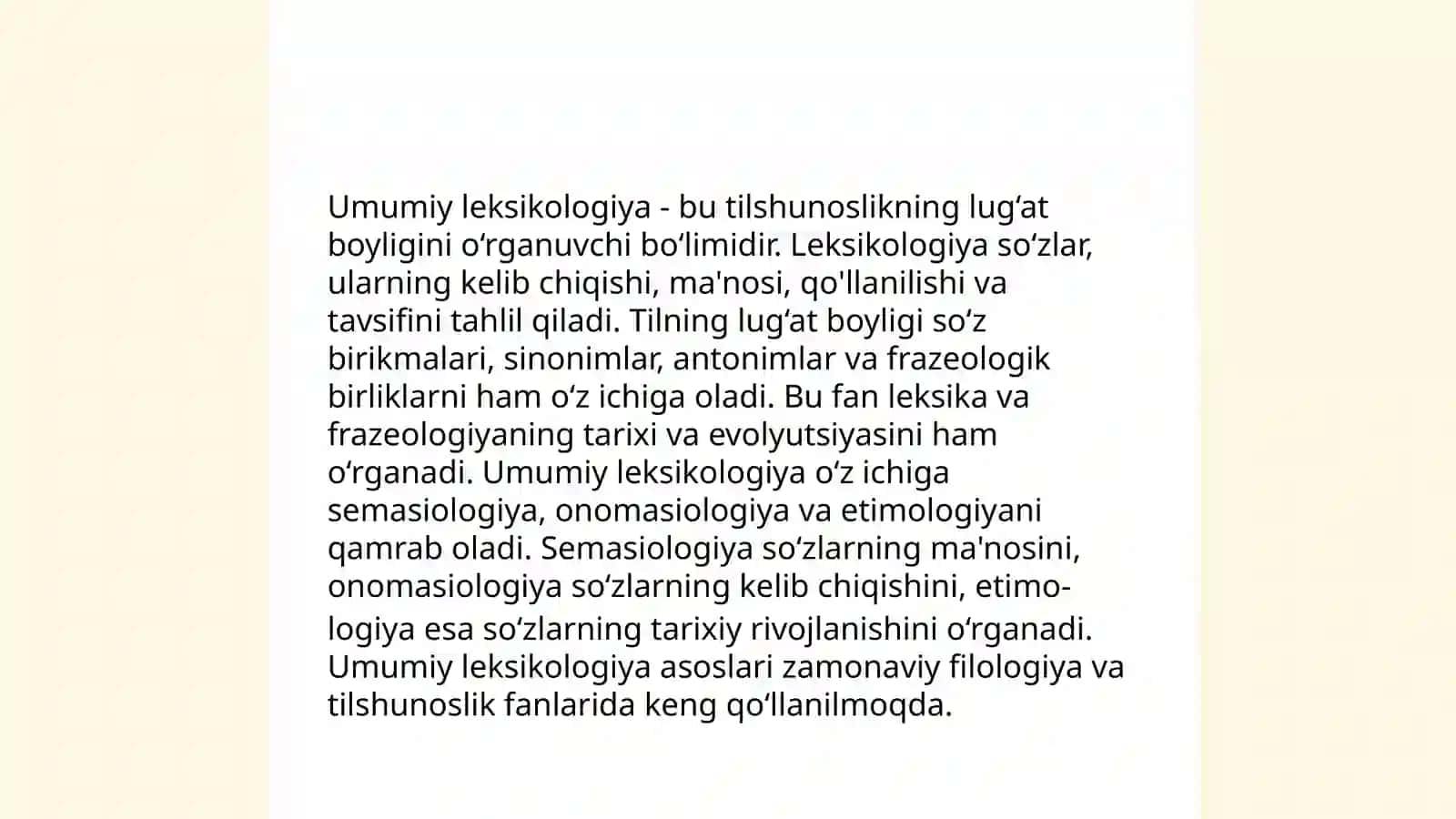 Leksikologiya turlari. Umumiy va xususiy leksikologiya. Diaxron va sinxron leksikologiya 4