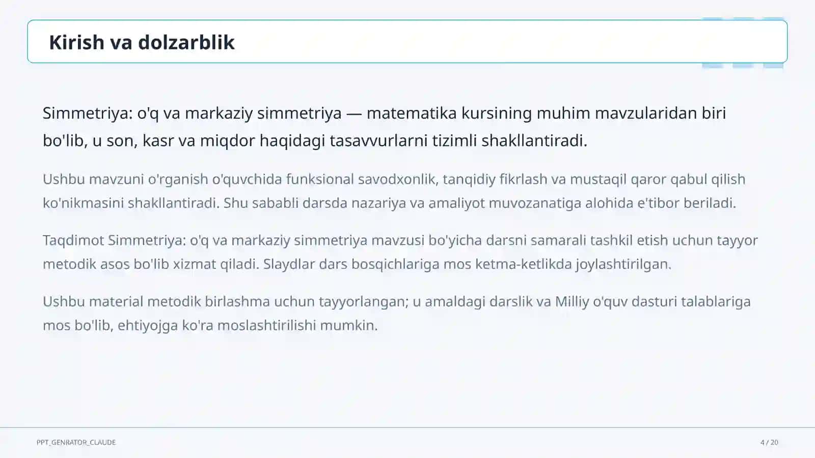 Simmetriya: o'q va markaziy simmetriya (6-sinf) 4