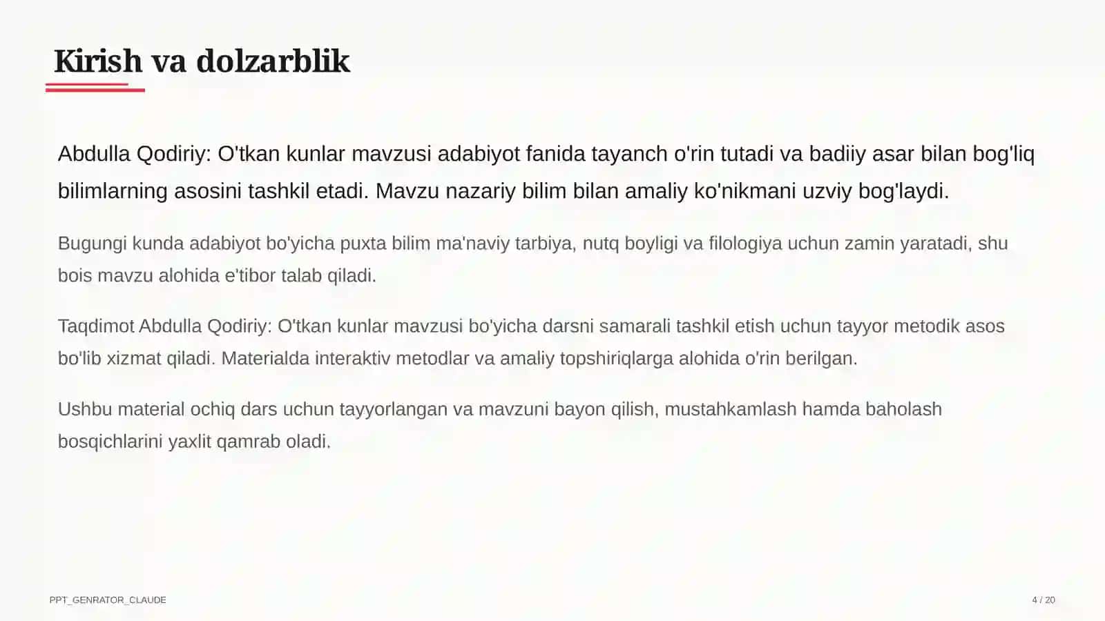 Abdulla Qodiriy: O'tkan kunlar (9-sinf) 4