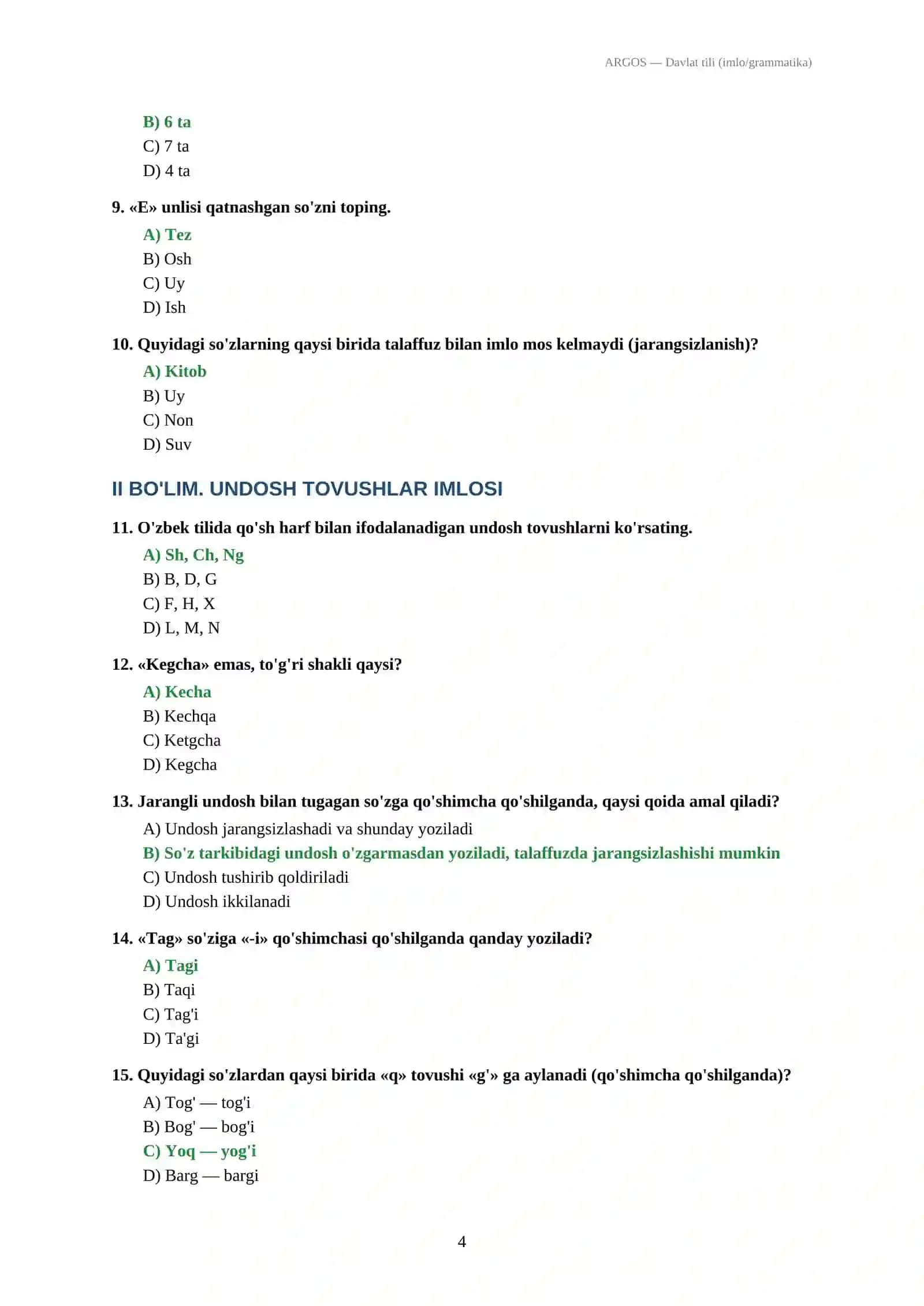 ARGOS — Davlat tili (imlo va grammatika) bo'yicha 100 talik test to'plami 4