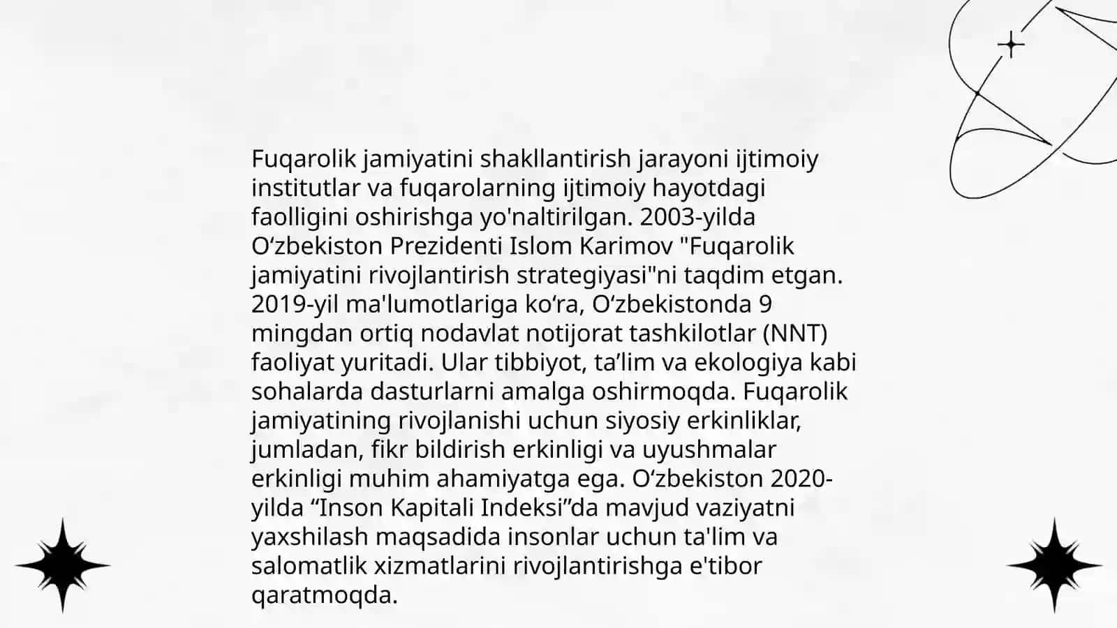 Oʼzbekistonda demokratik, fuqarolik jamiyati asoslarining shakllanishi, amalga oshirilayotgan islohotlar 4