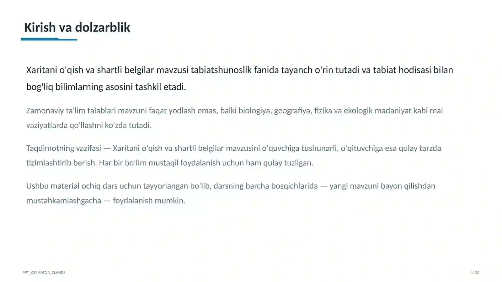 Xaritani o'qish va shartli belgilar (4-sinf) 4