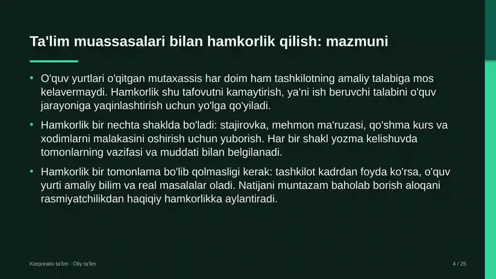 Xususiy universitetlarda ta'lim muassasalari bilan hamkorlik qilish 4
