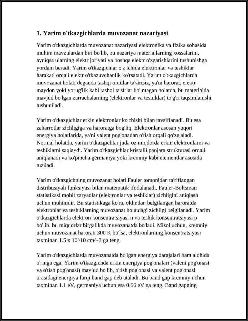 Yarim o'tkazgichlarda muvozanat nazariyasi 4