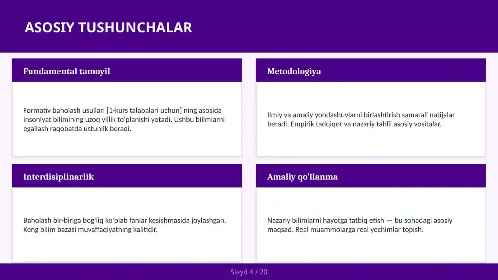 Formativ baholash usullari [1-kurs talabalari uchun] 4
