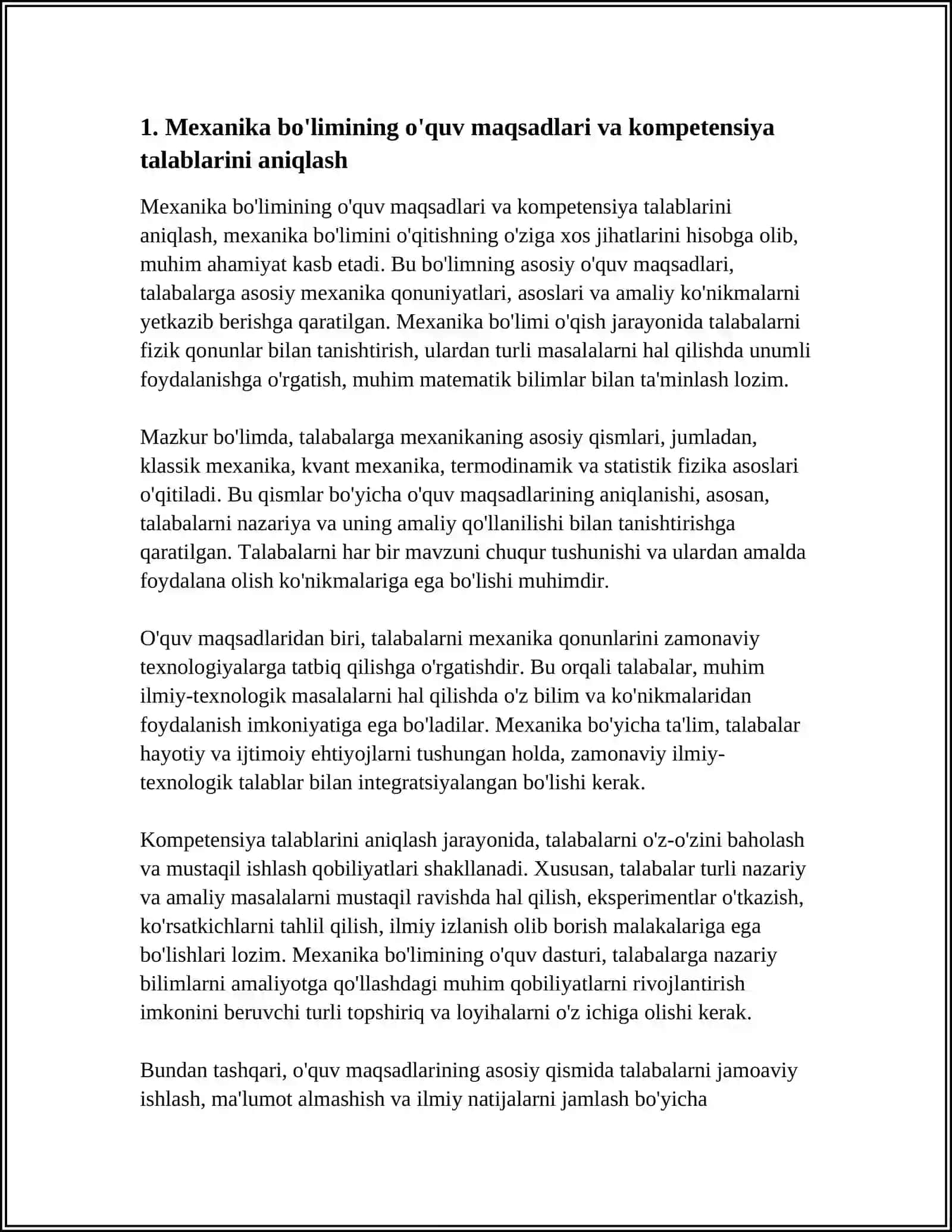 MEXANIKA BO'LIMINI O'QITISHNING O'ZIGA XOS JIHATLARI VA TUTGAN O'RNI 4
