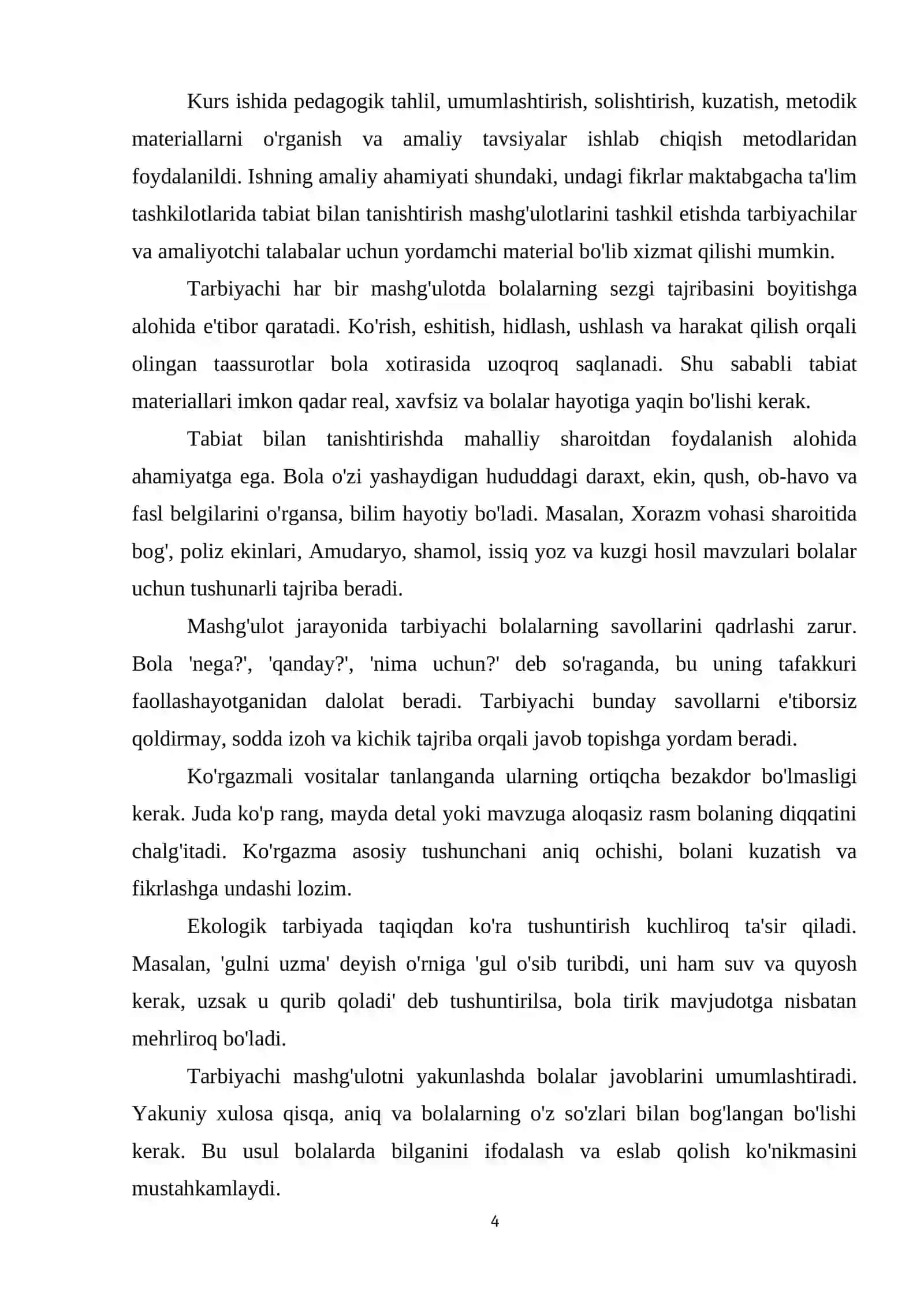 Tabiat bilan tanishtirishda tarbiyachiga qo‘yiladigan talablar va ish metodlari 4