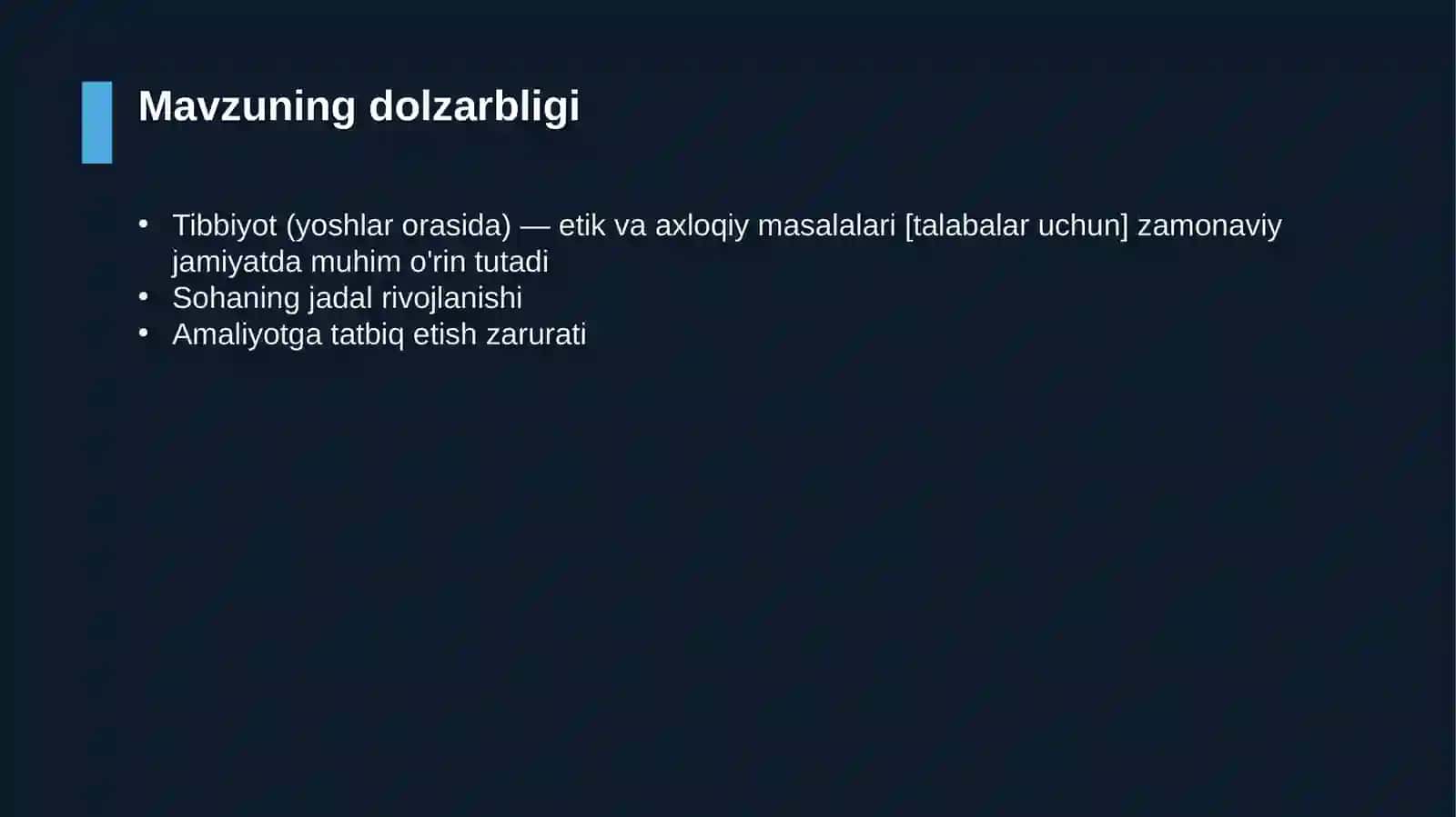 Tibbiyot (yoshlar orasida) — etik va axloqiy masalalari [talabalar uchun] 4