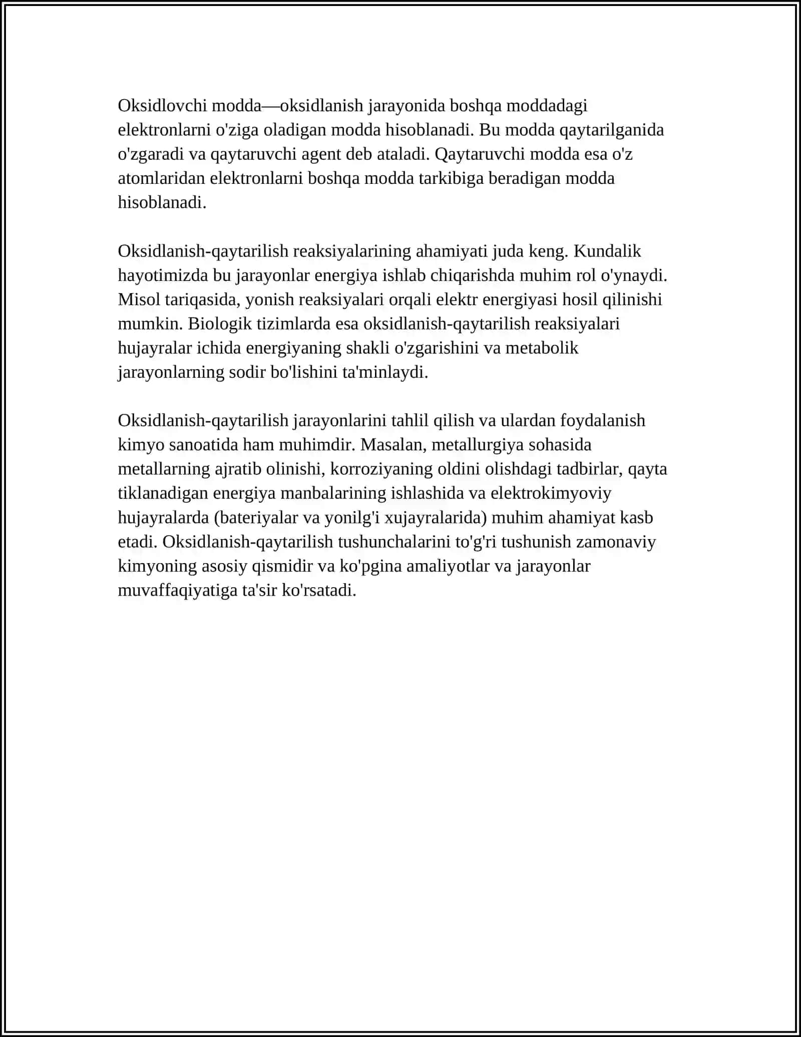 OKSIDLANISH QAYTARILISH REAKSIYASI 4