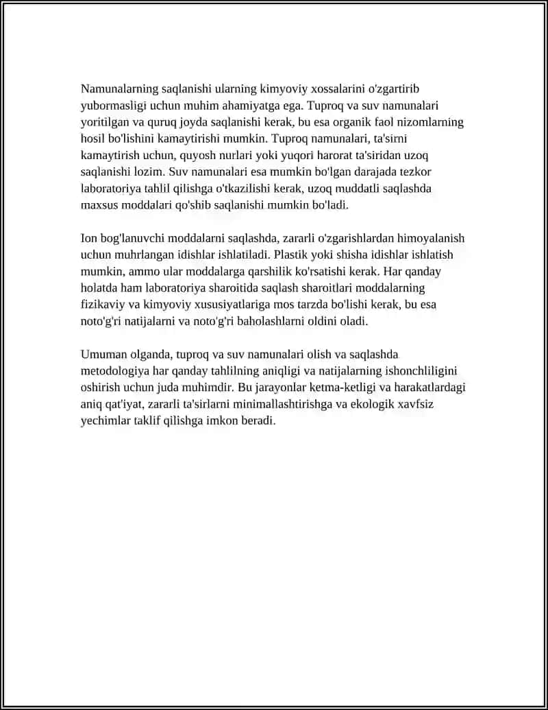 Tuproq va Suvdagi Ion Bog'lanuvchi Moddalar Referati 4