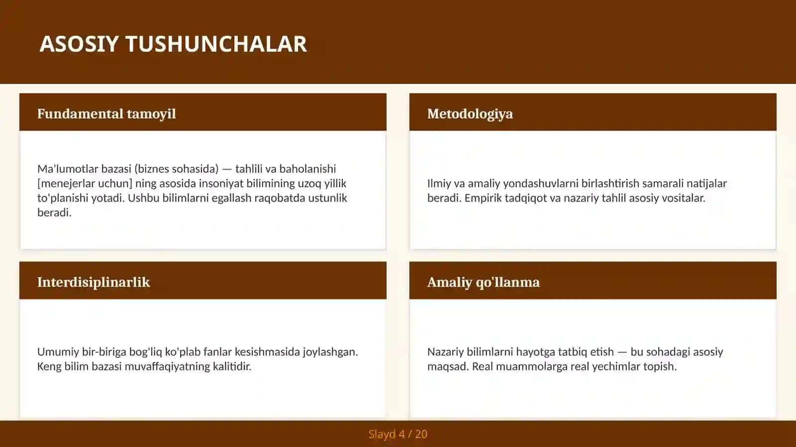 MA'LUMOTLAR BAZASI (BIZNES SOHASIDA) — TAHLILI VA BAHOLANISHI [MENEJERLAR UCHUN] 4