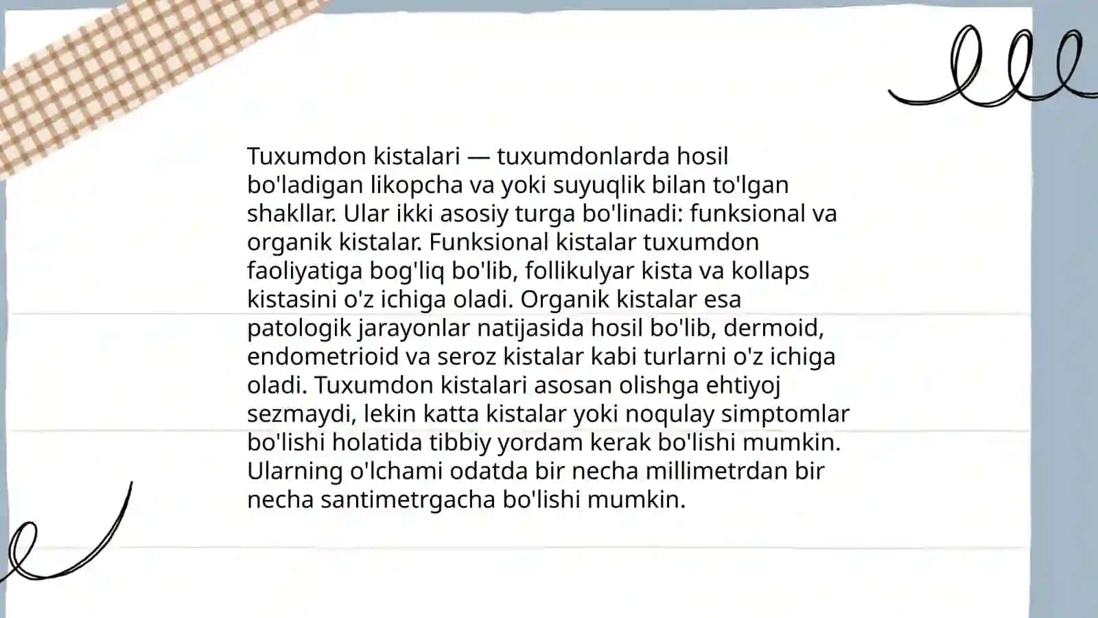 Tuxumdonning xafsiz o'smalari 4