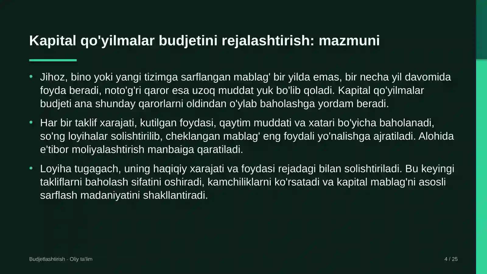 pochta aloqasida kapital qo'yilmalar budjetini rejalashtirish 6858 4