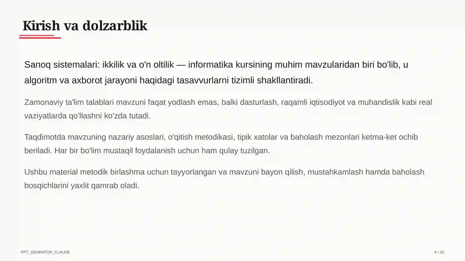 Sanoq sistemalari: ikkilik va o'n oltilik (7-sinf) 4