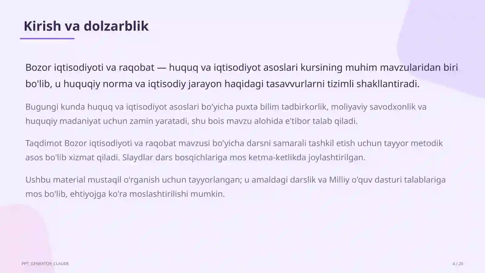 Bozor iqtisodiyoti va raqobat (10-sinf) 4