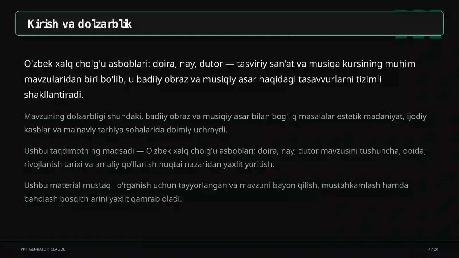 O'zbek xalq cholg'u asboblari: doira, nay, dutor (2-sinf) 4