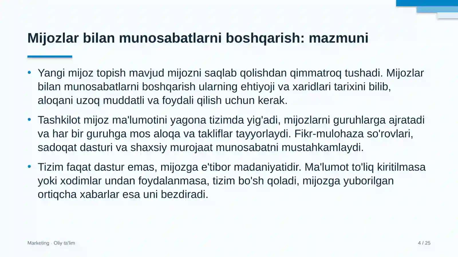 Gulchilikda mijozlar bilan munosabatlarni boshqarish 4