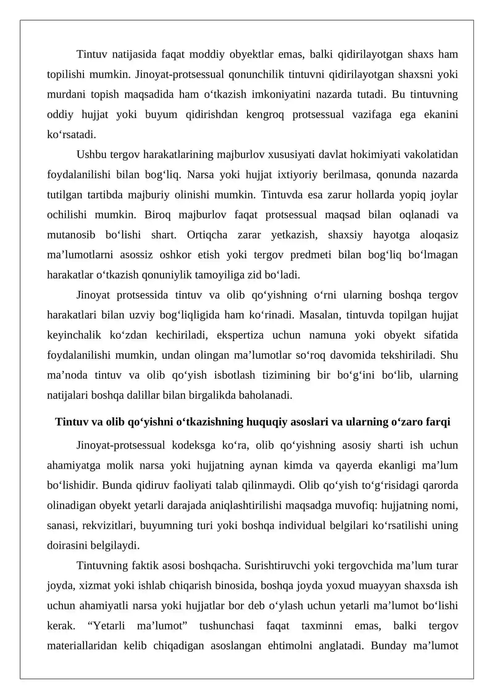 Tintuv va olib qo‘yish tergov harakatlarini o‘tkazish tartibi va asoslari 4