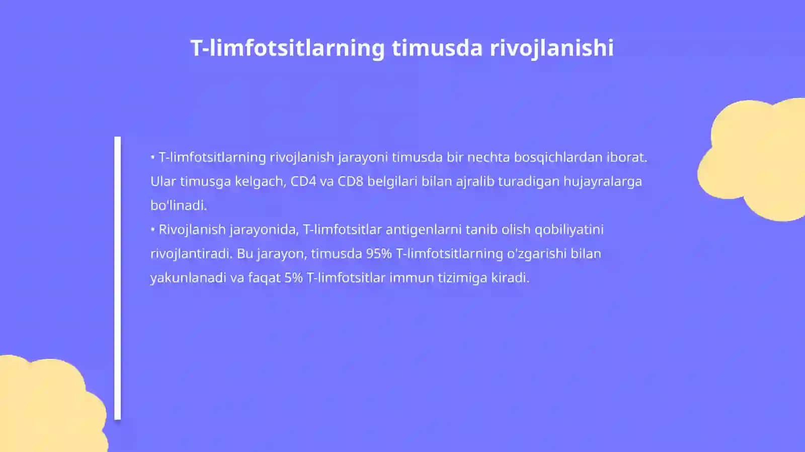Timusdagi T-limfotsitlarning yetilish jarayoni(antigenga bog’liq bo’lmagan immunogenez). Epifizning ultrastrukturaviy tuzilishi va funksiyalari 4