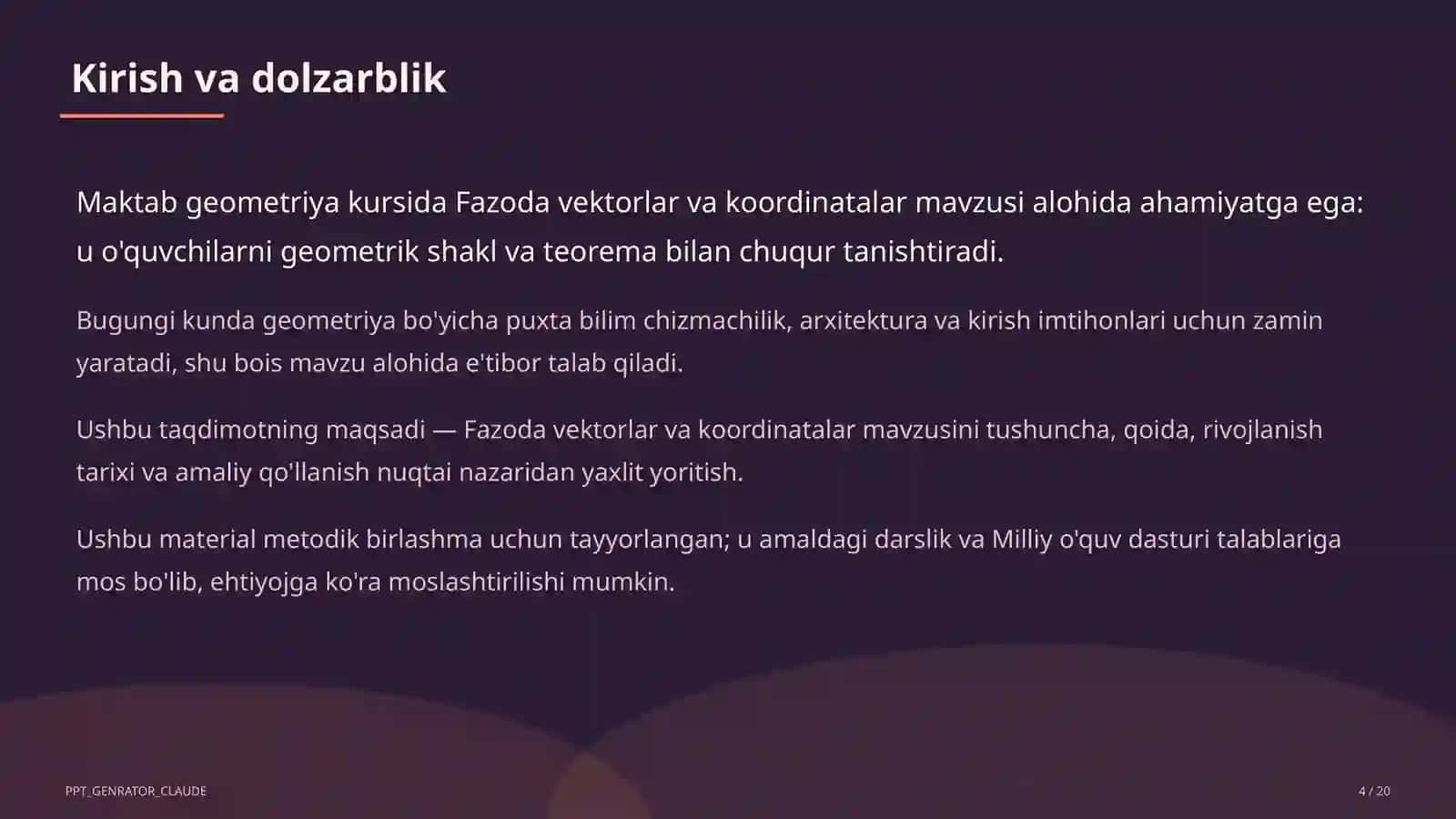 Fazoda vektorlar va koordinatalar (11-sinf) 4